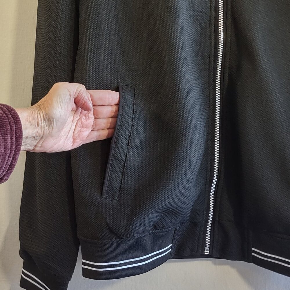 Petrol Denim Black Bomber Jacket Men's Medium Retro Gas & Oil Full Zip Pockets - Picture 8 of 14